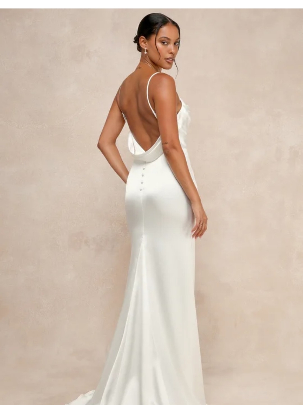 Lulu's Lovely Endearment White Satin Backless Wedding Dress Size S New #3G